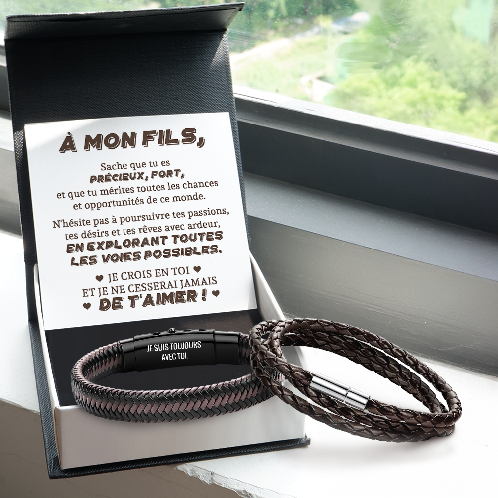 Bracelet En Cuir Tressé Marron Personnalisé - Famille - À Mon Fils - Je Crois En Toi Et Je Ne Cesserai Jamais De T'aimer - Frgbzu16001