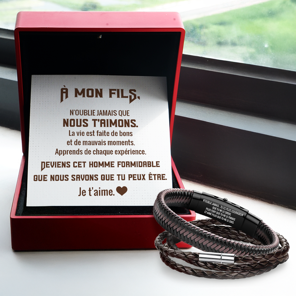 Bracelet En Cuir Tressé Marron Personnalisé - Famille - À Mon Fils - Je T’aime - Frgbzu16002