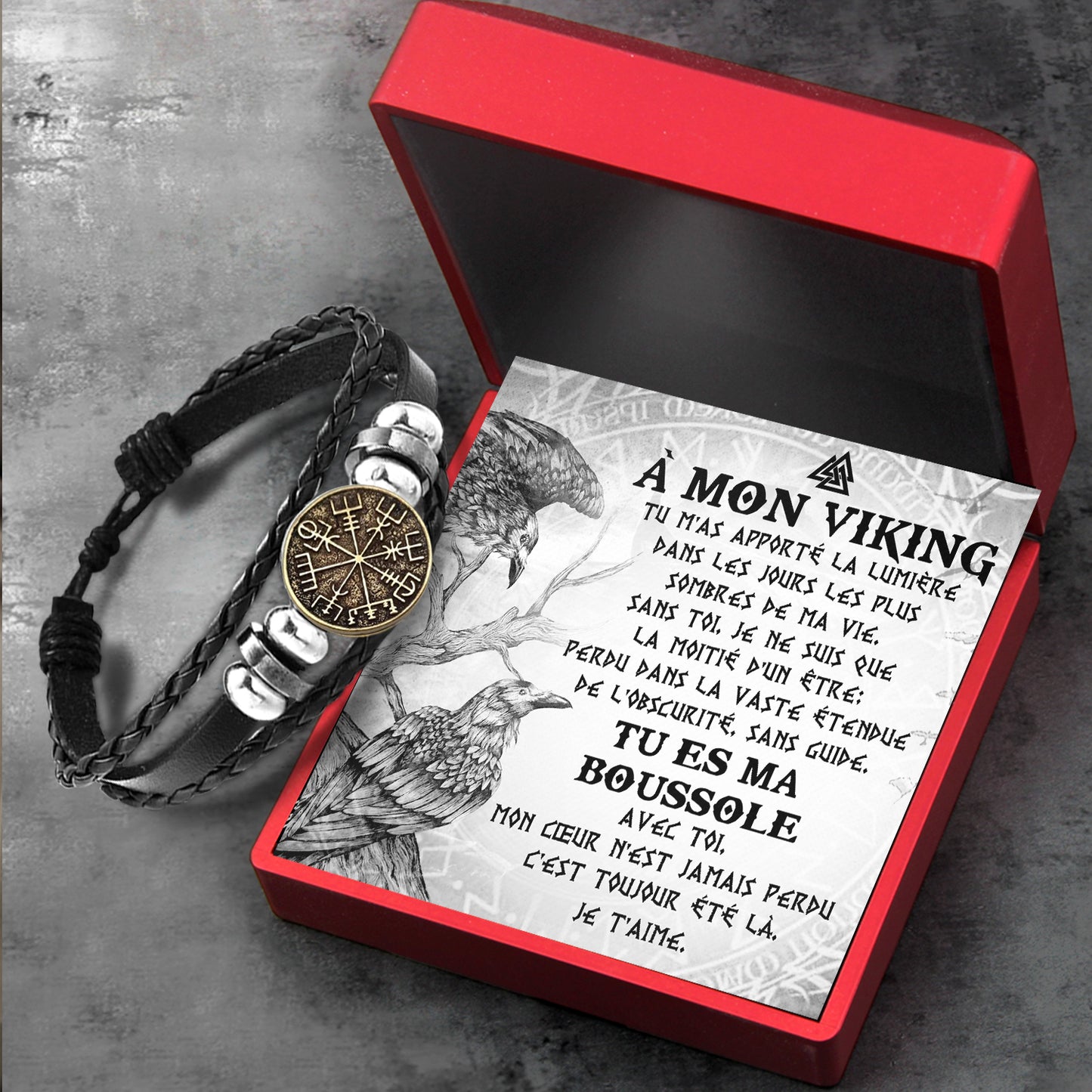 Bracelet Boussole Viking Personnalisé - Viking - A Mon Viking -  Je T'aime - Frgbla26002