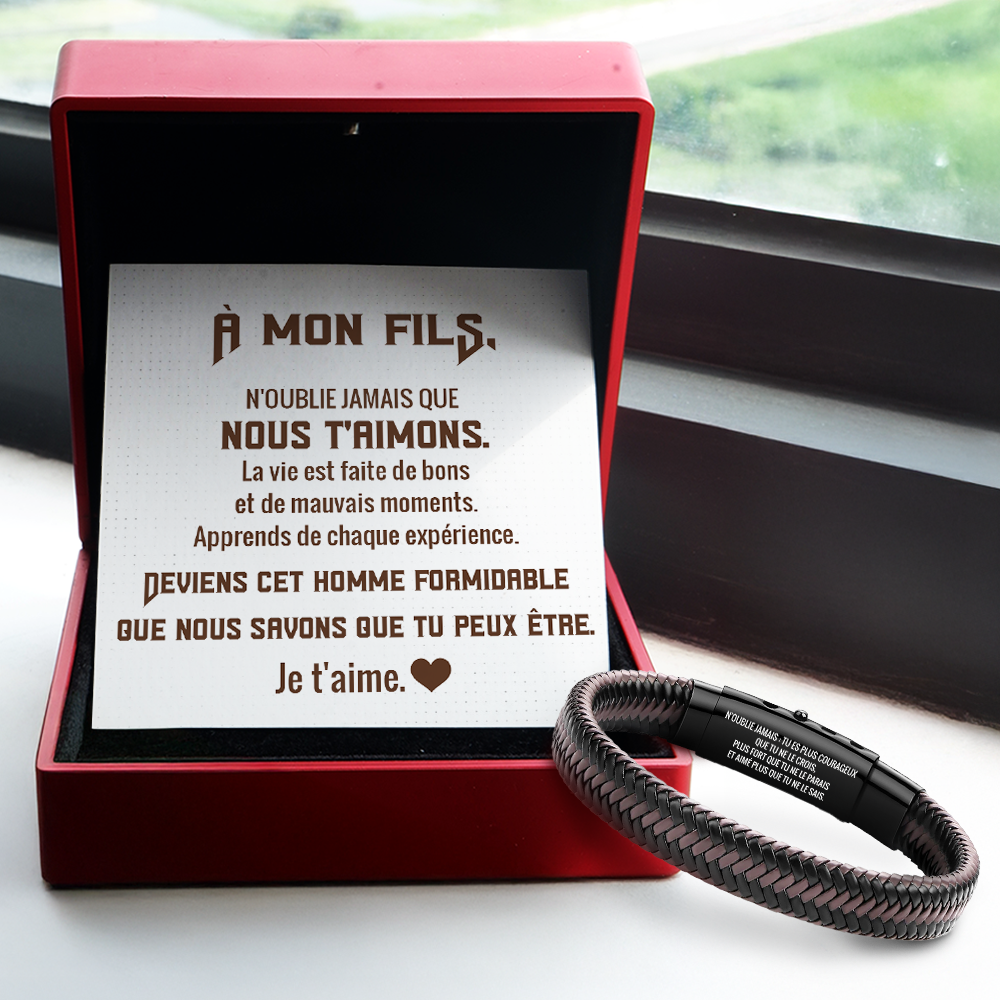 Bracelet En Cuir Tressé Marron Personnalisé - Famille - À Mon Fils - Je T’aime - Frgbzu16002