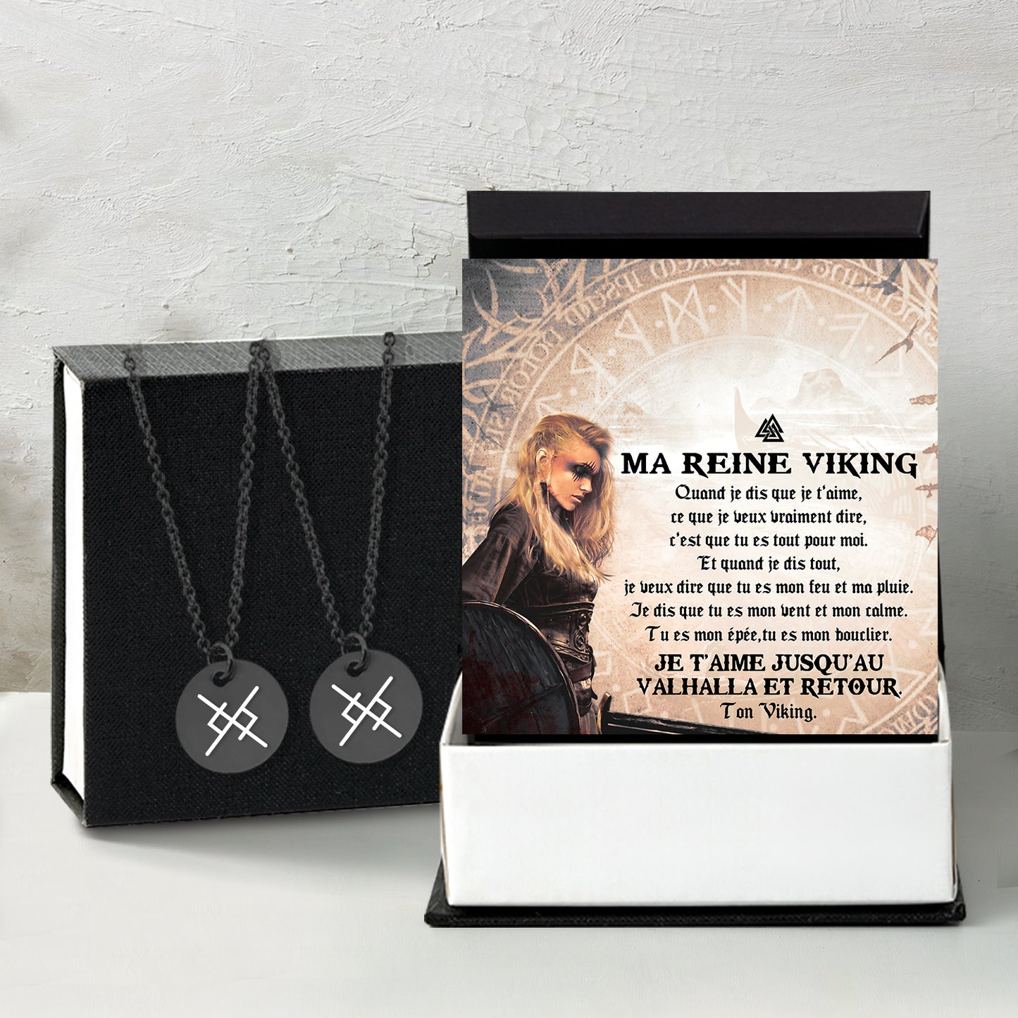 Colliers De Runes D'amour Éternel Pour Couple - Viking - Ma Reine Viking - Tu Es Mon Bouclier - Frgawi13002