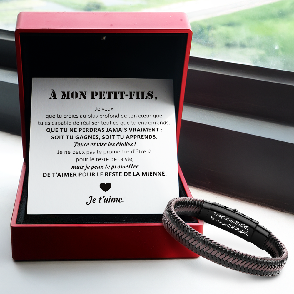 Bracelet En Cuir Tressé Marron Personnalisé - Famille - À Mon Petit-fils - Je T’aime - Frgbzu22002