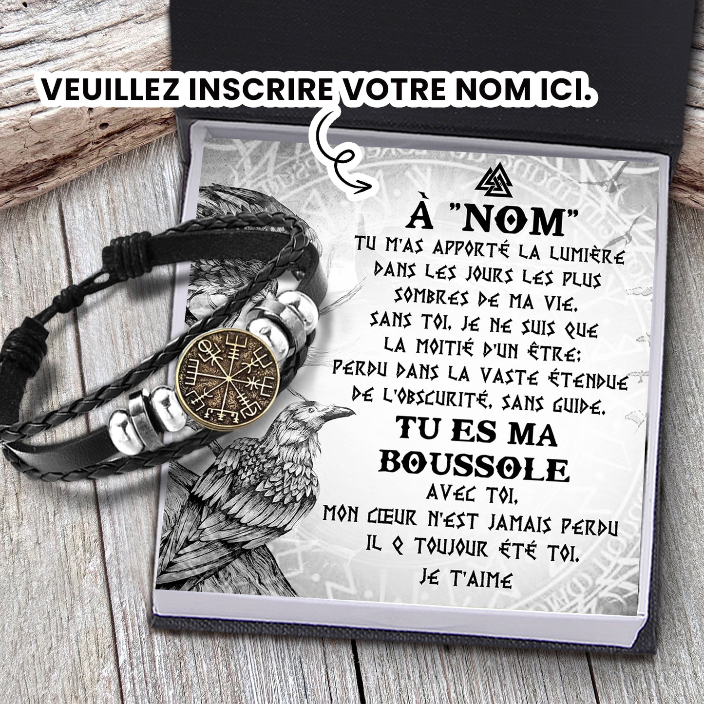 Bracelet Boussole Viking Personnalisé - Viking - A Mon Viking -  Je T'aime - Frgbla26002