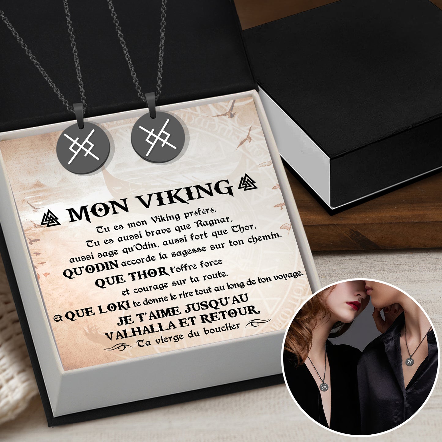 Colliers De Runes D'amour Éternel Pour Couple - Viking - Mon Viking - Je T'aime - Frgawi26001