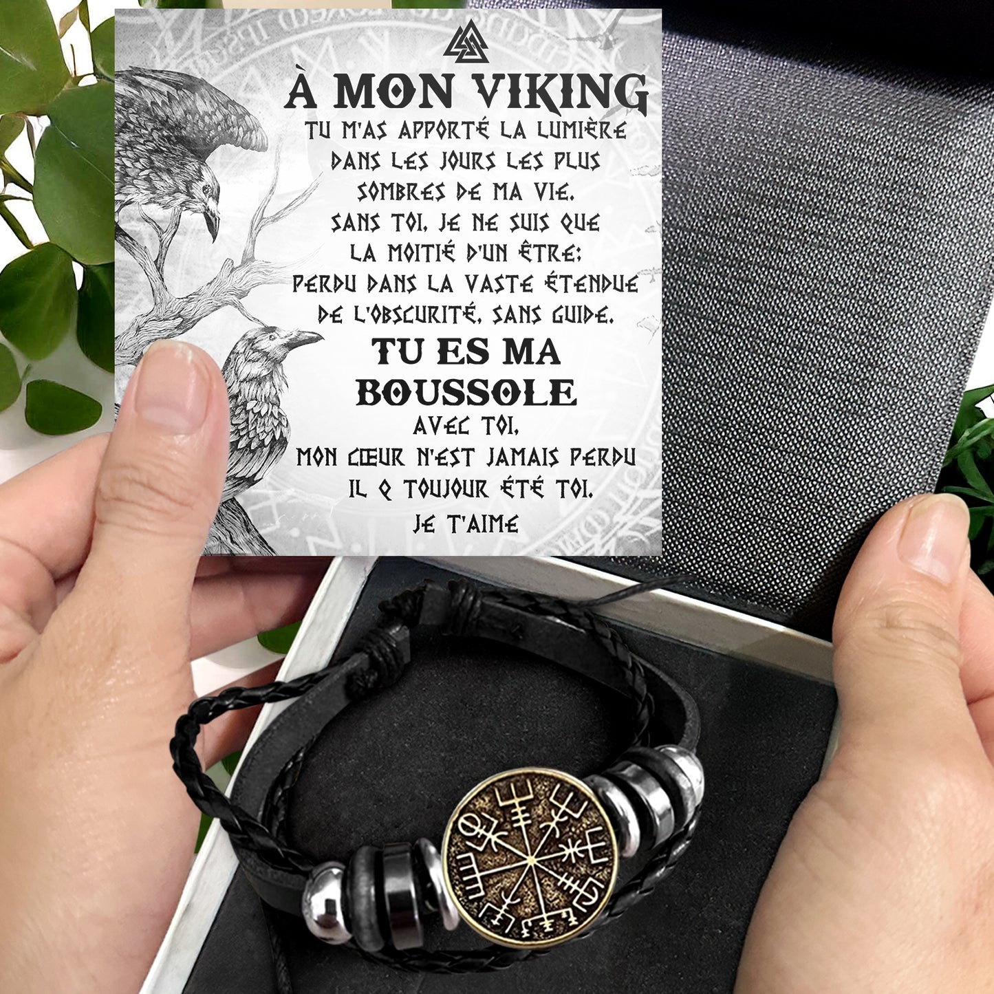 Bracelet Boussole Viking Personnalisé - Viking - A Mon Viking -  Je T'aime - Frgbla26002