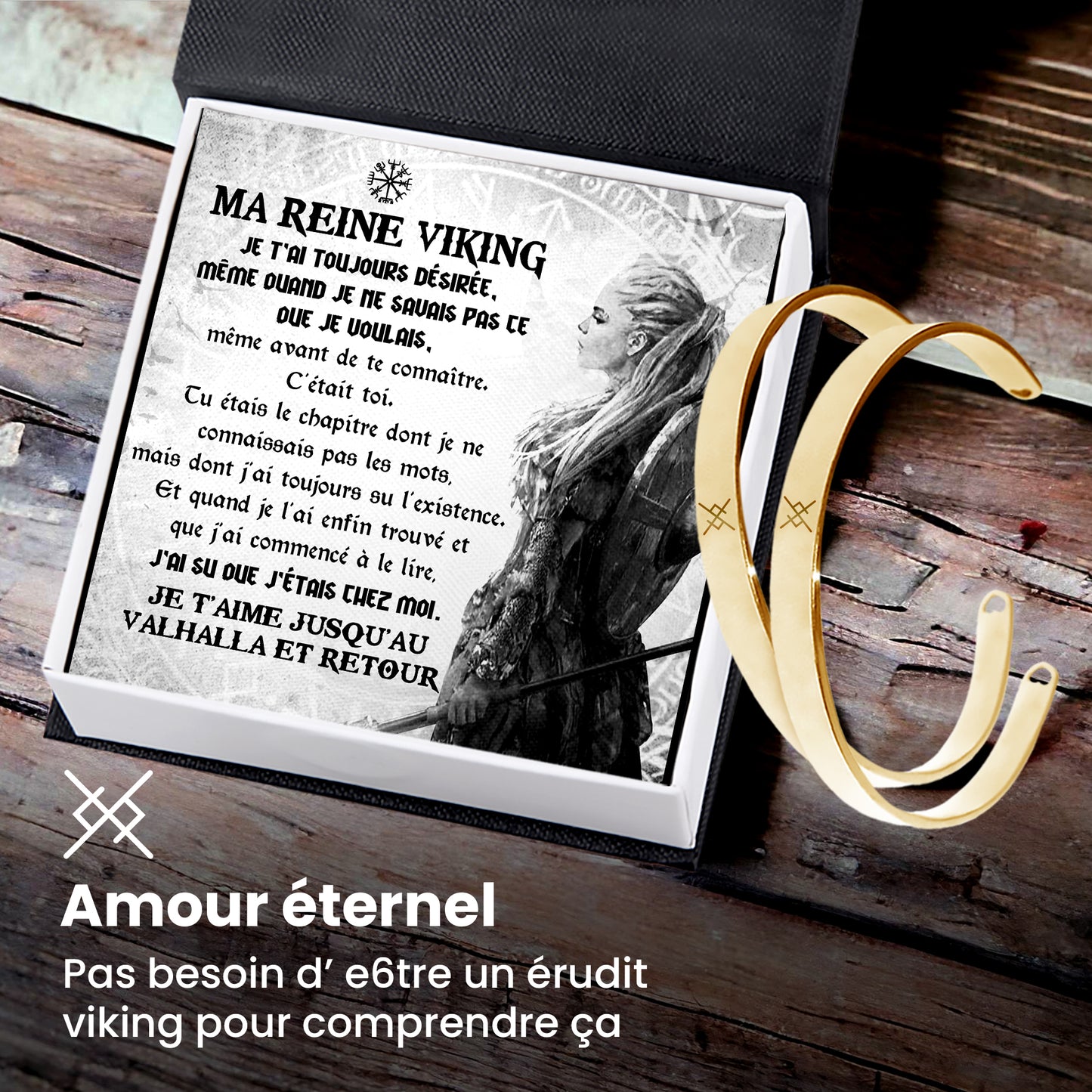 Bague De Bras Personnalisée - Viking - À Ma Reine Viking - Je T'aime Jusqu'au Valhalla Et Retour - Frgawk13001