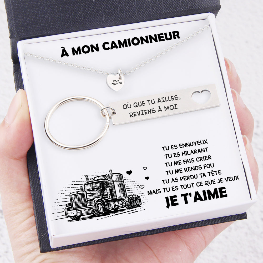 Coffret Cadeau Collier Et Porte-Clés En Forme De Coeur - Camion - À Mon Camionneur - Tu As Perdu Ta Tête Mais Tu Es Tout Ce Que Je Veux - Frgnc26001