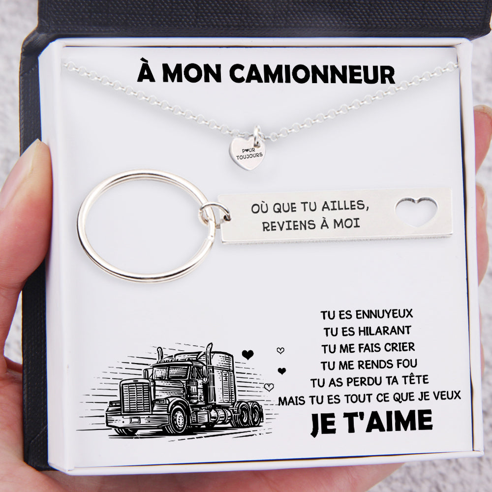 Coffret Cadeau Collier Et Porte-Clés En Forme De Coeur - Camion - À Mon Camionneur - Tu As Perdu Ta Tête Mais Tu Es Tout Ce Que Je Veux - Frgnc26001