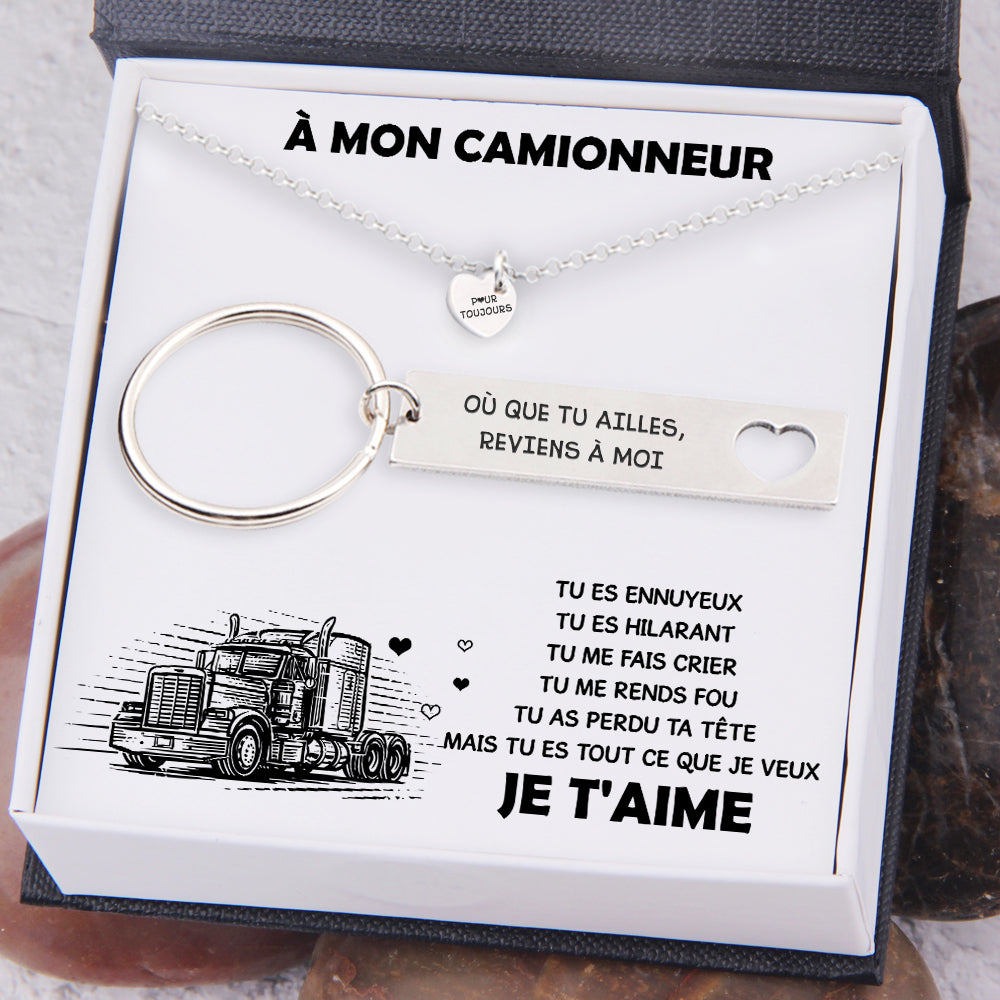 Coffret Cadeau Collier Et Porte-Clés En Forme De Coeur - Camion - À Mon Camionneur - Tu As Perdu Ta Tête Mais Tu Es Tout Ce Que Je Veux - Frgnc26001