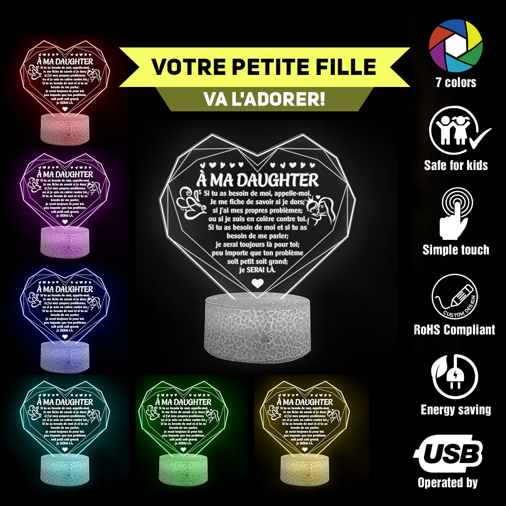 Coeur Led Lumière - Famille - À Ma Daughter - Je Serai Toujours Là Pour Toi - Frglca17002