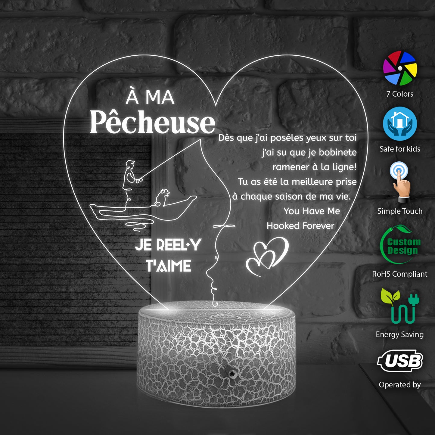 3D Led Lumière - Pêche - À Ma Pêcheuse - Je Reel-y T'aime - Frglca13009