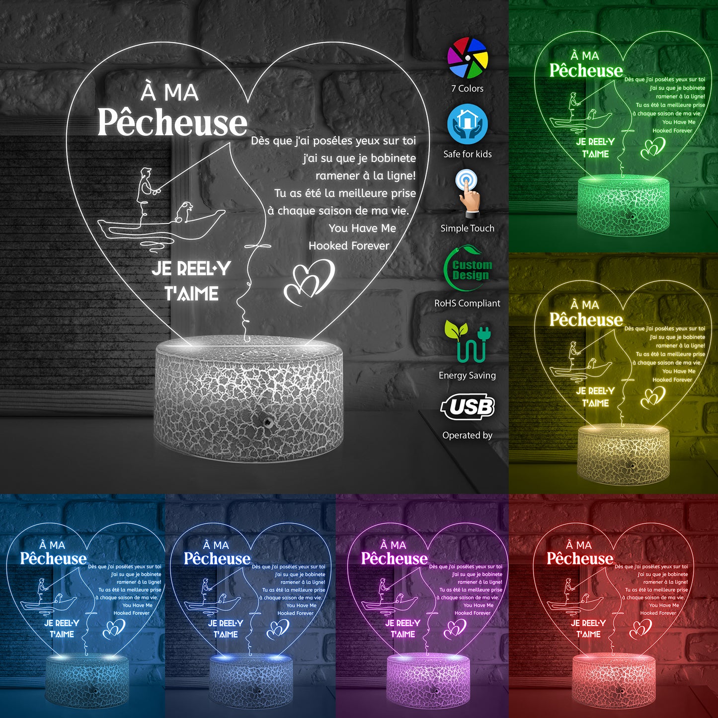 3D Led Lumière - Pêche - À Ma Pêcheuse - Je Reel-y T'aime - Frglca13009