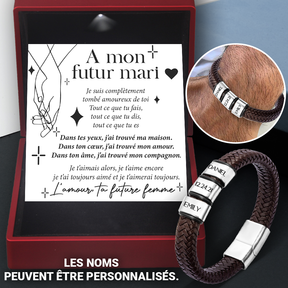 Bracelet En Cuir Personnalisé - La Famille - A Mon Futur Mari - J'ai Trouvé Ma Maison - Frgbzl24002