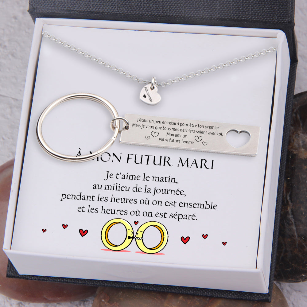 Coffret Cadeau Collier Et Porte-Clés En Forme De Coeur - Famille - À Mon Futur Mari - Je T'aime Le Matin - Frgnc24001