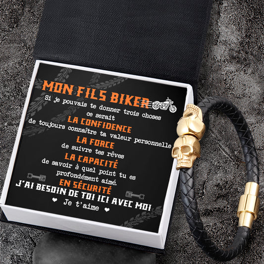 Bracelet Manchette Tête De Mort - Vélo - À Mon Fils Motard - Je T'aime  - Frgbbh16002