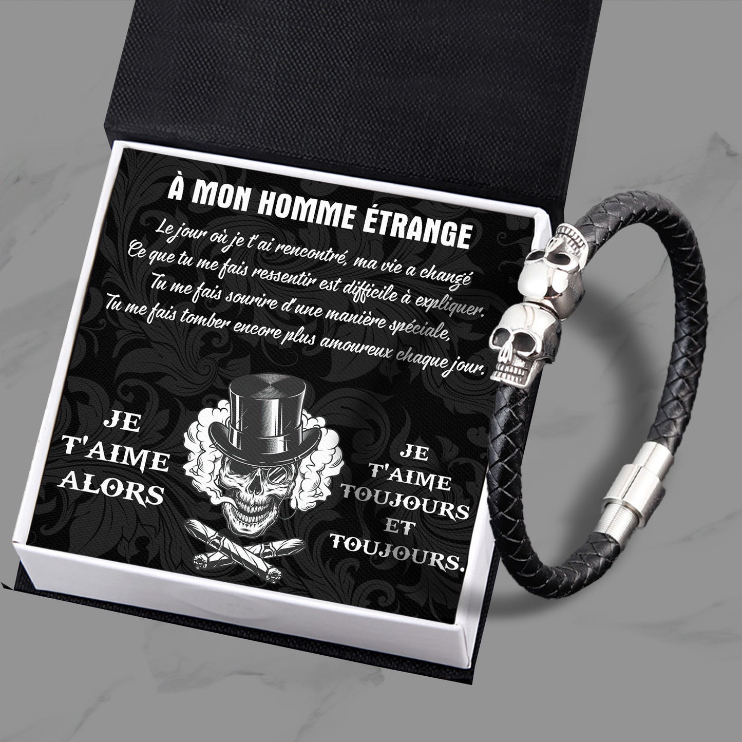 Bracelet Manchette Tête De Mort - Crâne - À Mon Homme Étrange - Tu Me Fais Tomber Encore Plus Amoureux Chaque Jour - Frgbbh26001