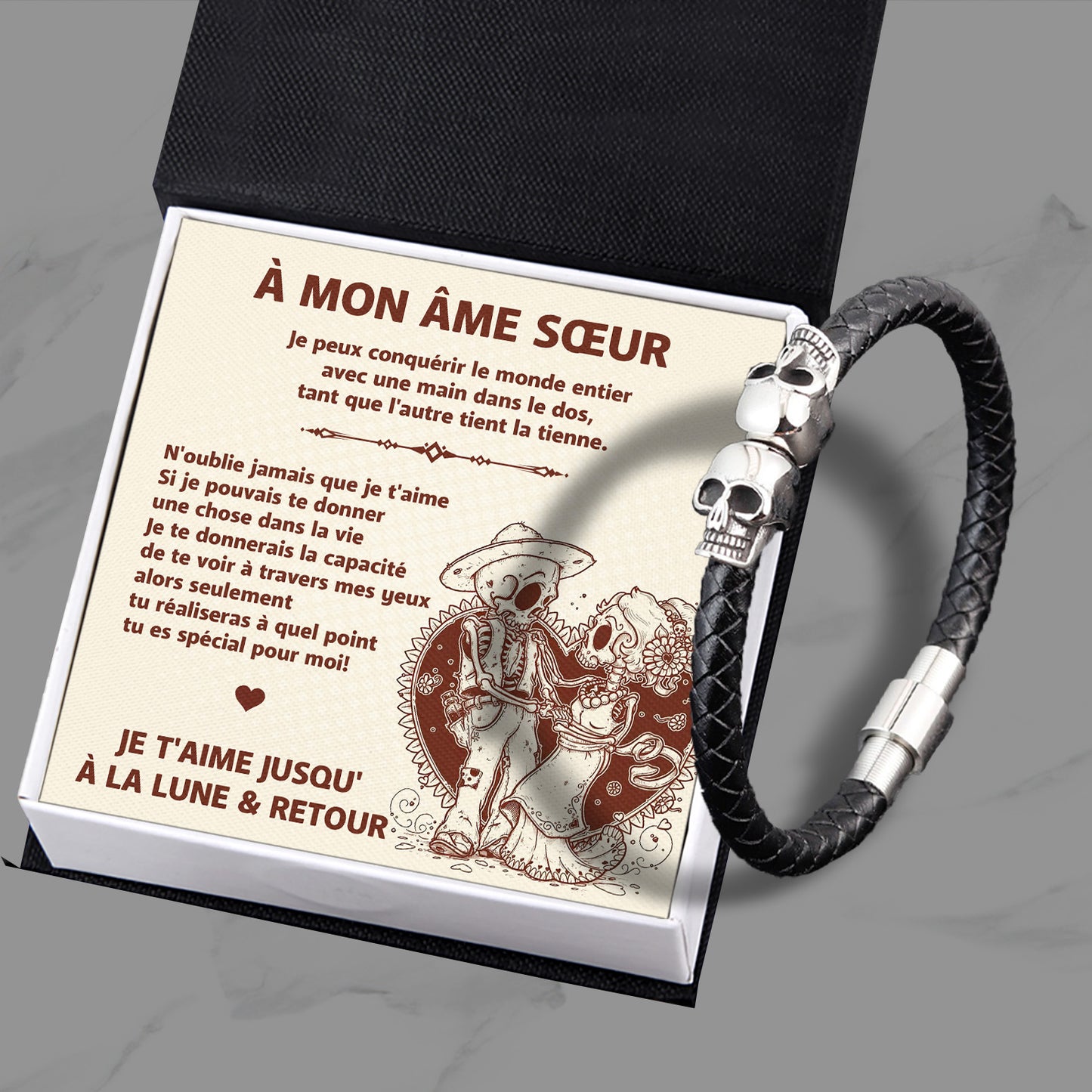 Bracelet Manchette Tête De Mort - Tête De Mort - À Mon Âme Sœur - Tu Réaliseras À Quel Point Tu Es Spécial Pour Moi - Frgbbh13001