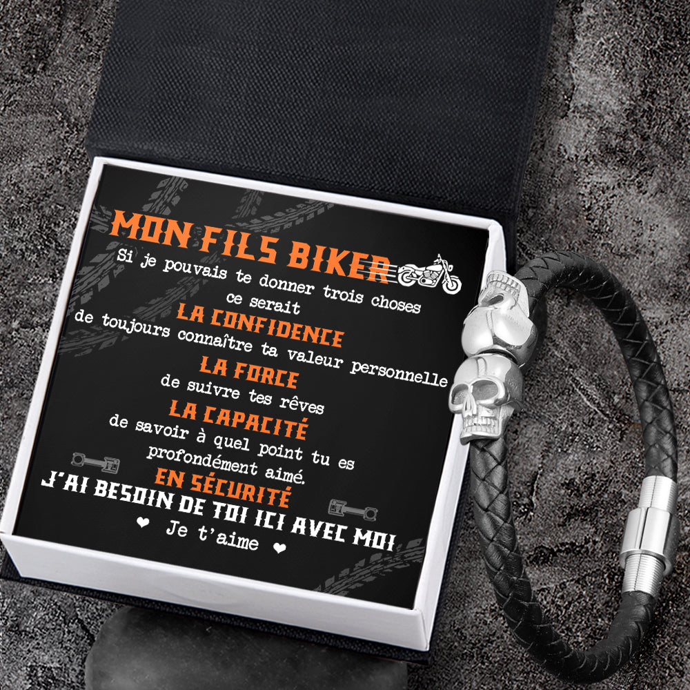 Bracelet Manchette Tête De Mort - Vélo - À Mon Fils Motard - Je T'aime  - Frgbbh16002