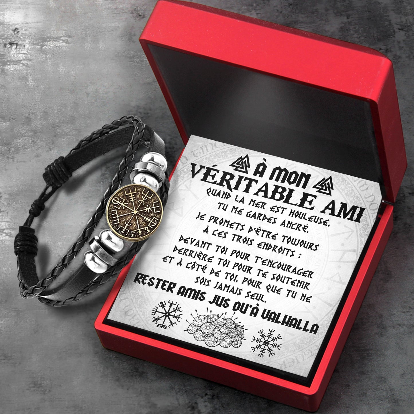 Bracelet Boussole Viking - Viking - À Mon Véritable Ami - Restez Amis Jus qu'à Valhalla - Frgbla33002