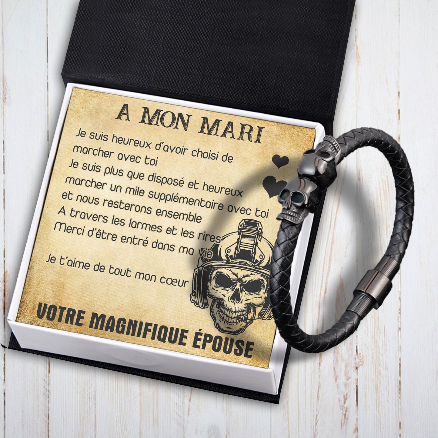 Bracelet Manchette Tête De Mort - Tête De Mort - A Mon Mari - Je T'aime De Tout Mon Cœur - Frgbbh14002