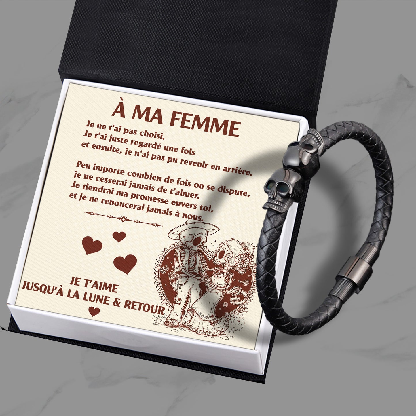 Bracelet Manchette Tête De Mort - Tête De Mort - Pour Ma Femme - Je Ne Cesserai Jamais De T'aimer - Frgbbh15001