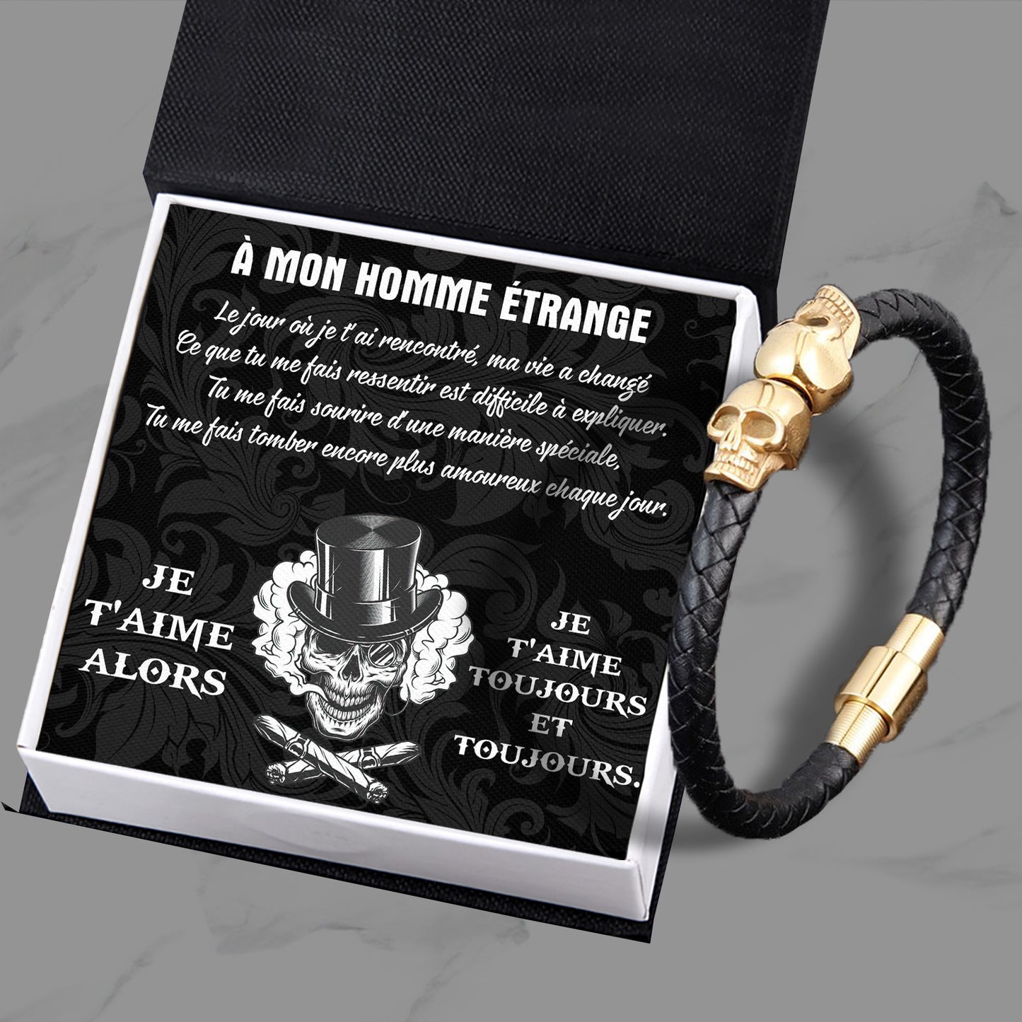 Bracelet Manchette Tête De Mort - Crâne - À Mon Homme Étrange - Tu Me Fais Tomber Encore Plus Amoureux Chaque Jour - Frgbbh26001