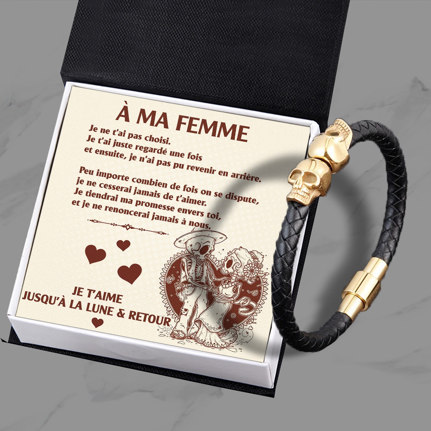 Bracelet Manchette Tête De Mort - Tête De Mort - Pour Ma Femme - Je Ne Cesserai Jamais De T'aimer - Frgbbh15001