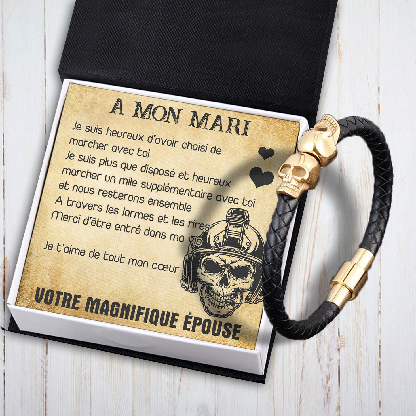 Bracelet Manchette Tête De Mort - Tête De Mort - A Mon Mari - Je T'aime De Tout Mon Cœur - Frgbbh14002