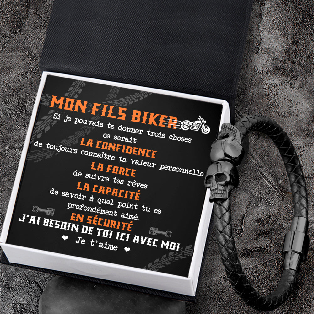 Bracelet Manchette Tête De Mort - Vélo - À Mon Fils Motard - Je T'aime  - Frgbbh16002