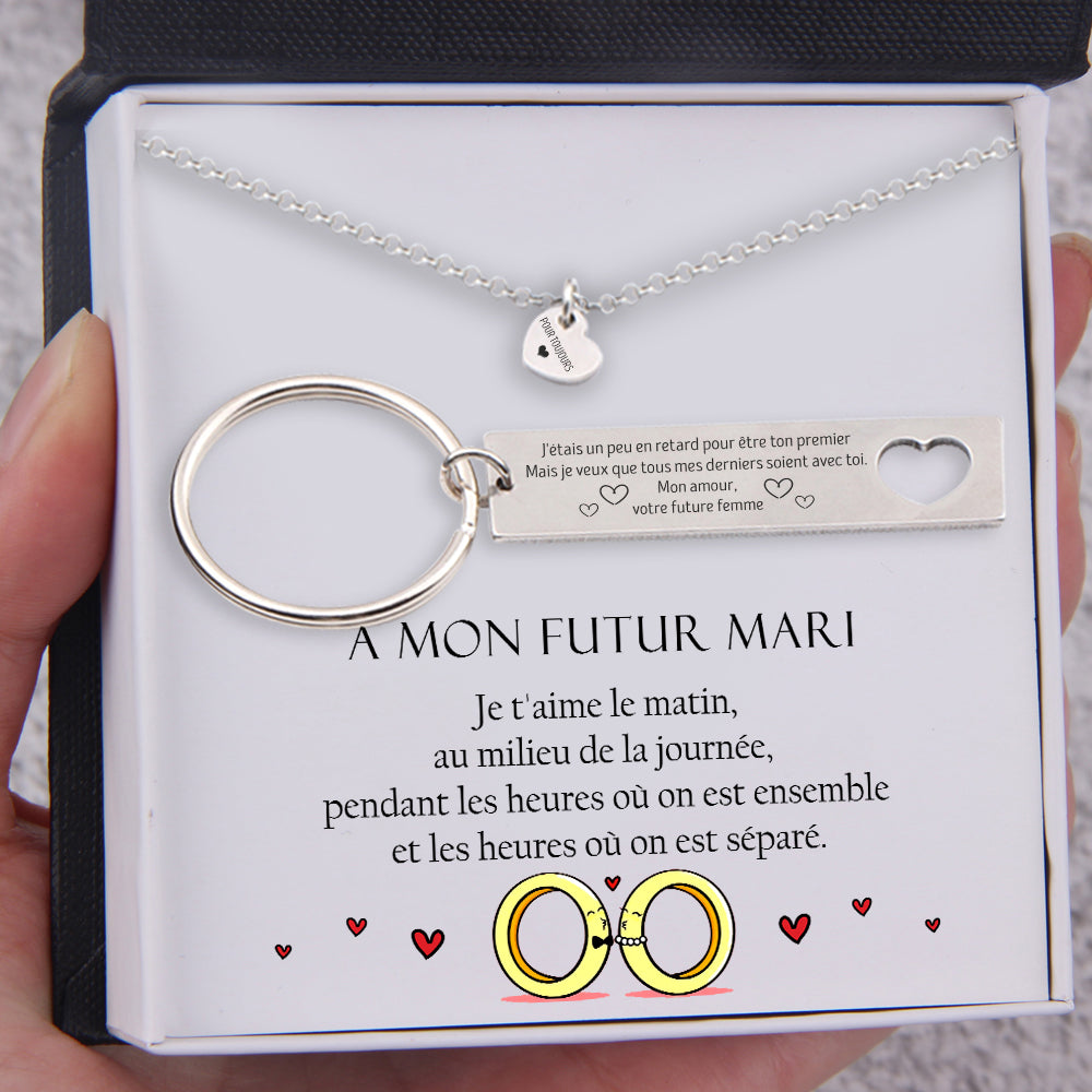 Coffret Cadeau Collier Et Porte-Clés En Forme De Coeur - Famille - À Mon Futur Mari - Je T'aime Le Matin - Frgnc24001