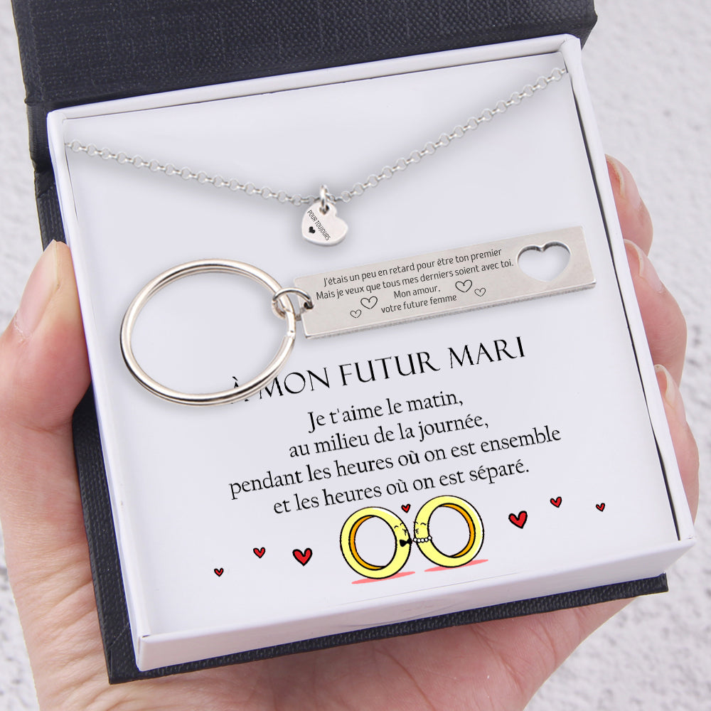 Coffret Cadeau Collier Et Porte-Clés En Forme De Coeur - Famille - À Mon Futur Mari - Je T'aime Le Matin - Frgnc24001